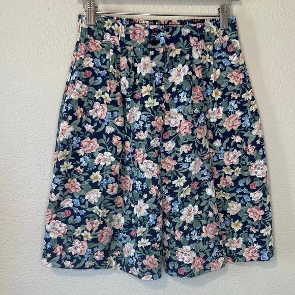 VTG Harvest Time Cottage Core Floral Blue & Pink High Waisted Retro Shorts Small - Picture 3 of 9